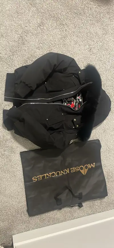 moose Knuckles Jacket with Black Fur and Silver Emblem, View more