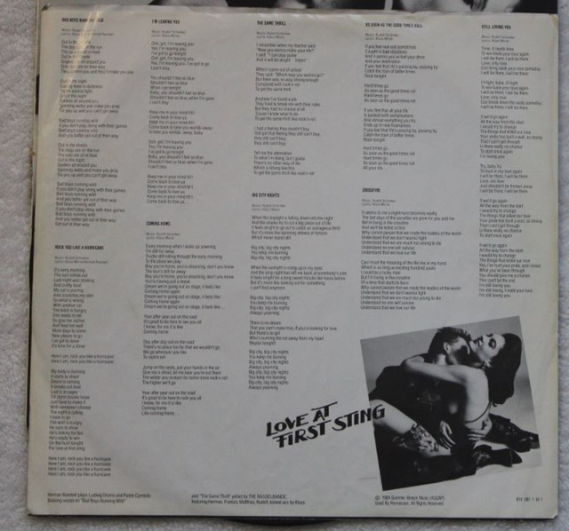 Scorpions Love at First Sting 1984 Heavy Metal Vinyl 20$ dans CD, DVD et Blu-ray  à Saint-Hyacinthe - Image 3