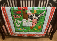 Farm Animal, Tractor & Barn Hand Stitched Homemade Baby Quilt