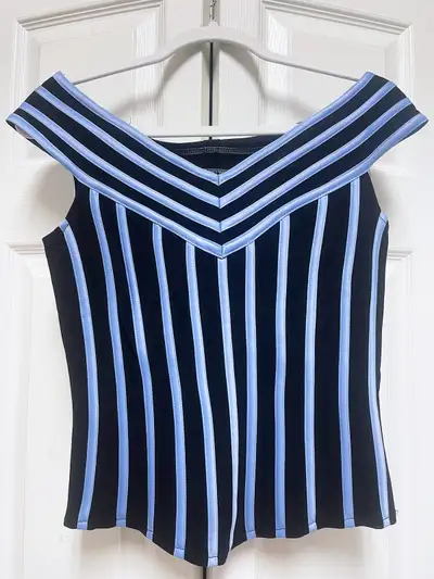 Satin Stripe Ribbing on Black Tops (2 colours available), size M, View more