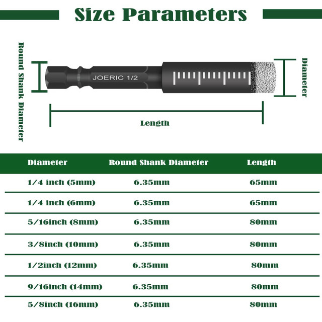 New Black Hex Shank 1/2" Dry Diamond Drill Bit Set, 6PCS 12mm in Power Tools in Markham / York Region - Image 3