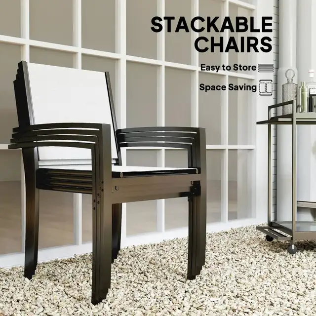 5 Piece Outdoor Dining Set with Round Table and 4 Stackable Chai in Patio & Garden Furniture in Markham / York Region - Image 7