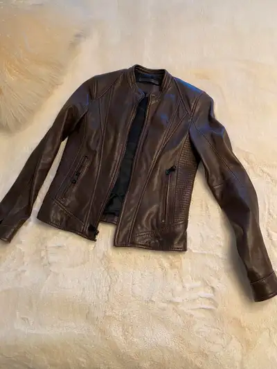 Calvin Klein Women's Genuine Leather Moto Jacket  Dark Brown XS, View more