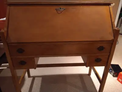 Vintage book-matched veneer Secretary Desk, View more