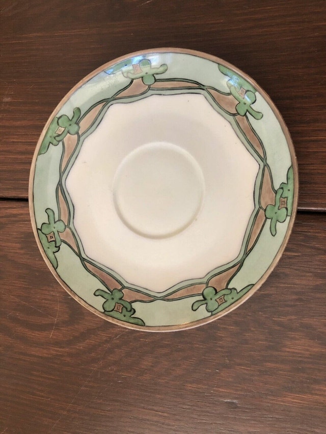 Art Deco Hand Painted T & V Limoges 30s Bullion Tea Cup Saucer Arts