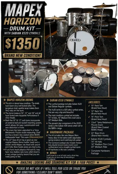 MAPEX Horizon drums & Sabian XS20 cymbals, View more
