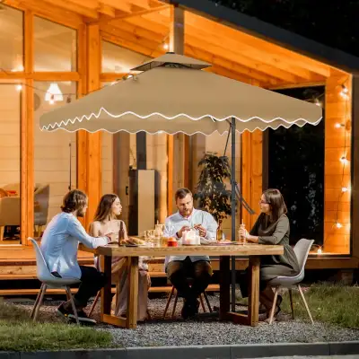 Not including umbrella base 8' x 8' Square Double Top Offset Patio Umbrella Garden Parasol with Sola...