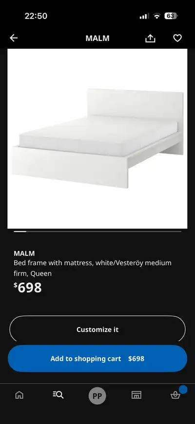 ikea malm bed with mattress for sale, View more