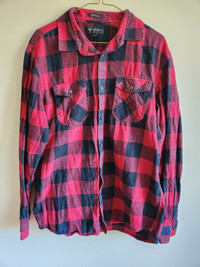 Men's Red and Black Buffalo Check Long Sleeve Button-up