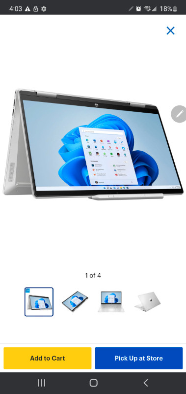 HP Pavilion x360 14" Touchscreen 2-in-1 Laptop - Silver in Laptops in Brandon