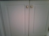 Pair of cabinet doors (bathroom size) + hinges & knobs $30 