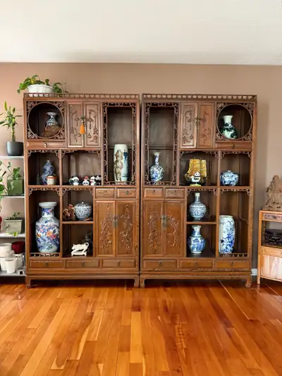 vintage solid wenge wood display cabinets, View more