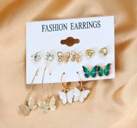 Brand new 6 pairs earrings Butterfly, gold color