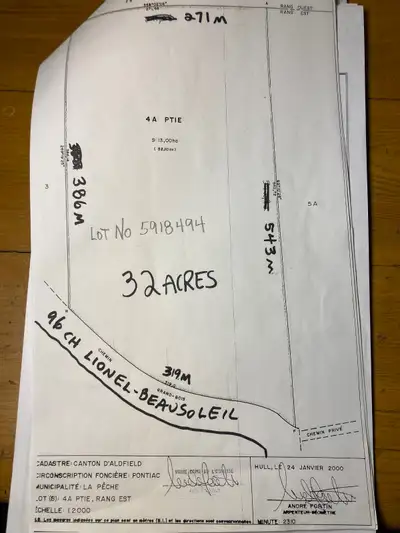 32 acres 209,500$ - boisé et legerement en pente - Municipalité de LaPeche - 96 chemin Lionel Beauso...