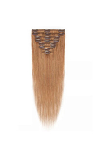 Clip In Honey Brown Brazilian Human Hair Extensions In 22 Inches