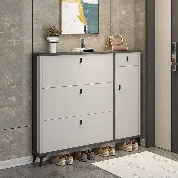 Slim Shoe Cabinet – Modern Entryway Storage Organizer Grey/White in Bookcases & Shelving Units in City of Toronto - Image 4