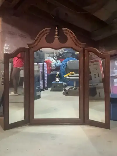 Vintage Wood Tri-Fold Vanity Mirror, View more