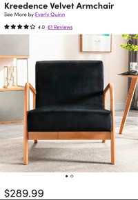 Black Velvet Upholstered Arm Chair Wooden Frame
