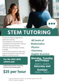 In-person and Online STEM tutor Grade 6-12 + Uni