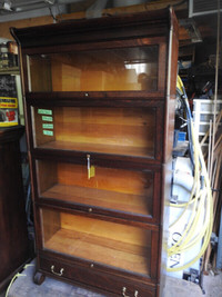 antique barrister bookcase 4 glass level drawer, tall restored