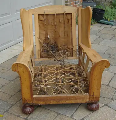 Antique Solid Wood Hardwood Wing Chair w Strong Metal Springs, View more
