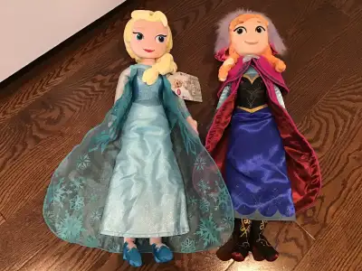 Elsa and Anna plush toys from Disney store, View more