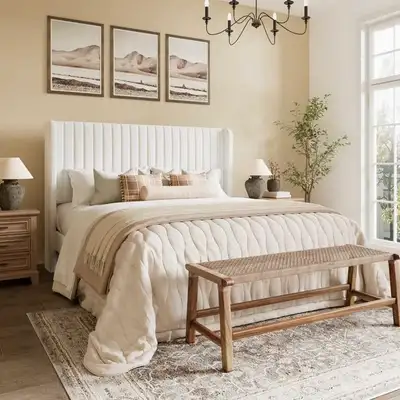 This brand new channel-tufted, high-end velvet king-size headboard adds an instant touch of elegance...
