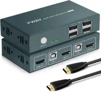 HDMI KVM Switch 2 In 1 Out Box, 4K@30Hz with USB 2.0 Hubs