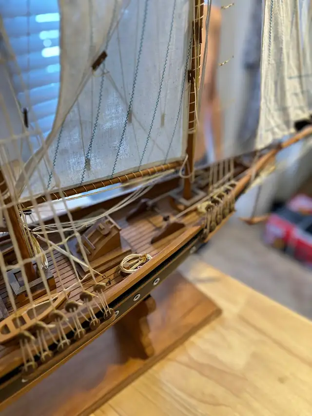Large Handcrafted Wooden Sailing Ship Model – 54” Nautical Décor in Arts & Collectibles in Trenton - Image 5