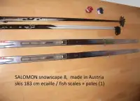 Ski de fond 183 cm  SALOMON snowscape 8  ecaille/scales + poles