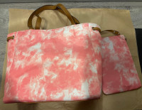 Tie Dye Pink & White Canvas Bag & Matching Purse