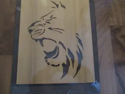 For Sale : Scroll saw Woodworking - hand made craft of a lion. Excellent to display as a wall hangin...