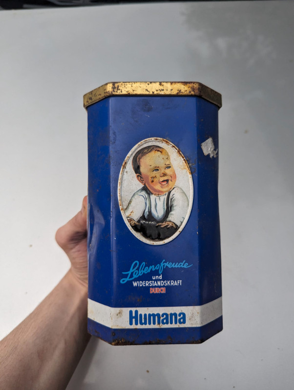 VINTAGE 1990's HUMANA BABY FORMULA MILK POWDER GERMANY TIN in Arts & Collectibles in Summerside - Image 2