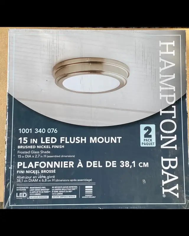Hampton Bay 15” brushed nickel flush mount LED light in Indoor Lighting & Fans in Brantford - Image 2