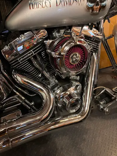 Harley Davidson Twin Cam CV Carb Flange High Flow washable style filter Chrome housing and base plat...