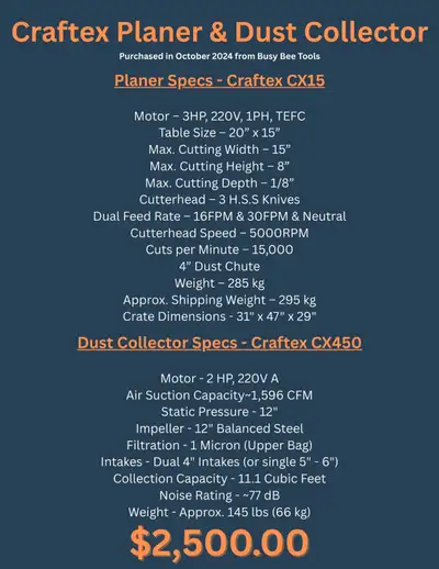 Craftex Planer and Dust Collector, View more