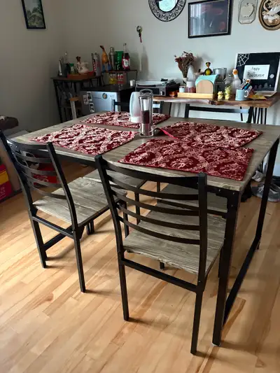 Dining table and chairs, View more