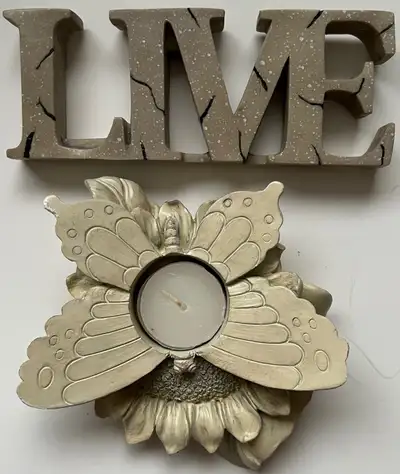 MARBLE LOOK "LIVE" WALL SIGN AND CERAMIC TEA LIGHT HOLDER, View more