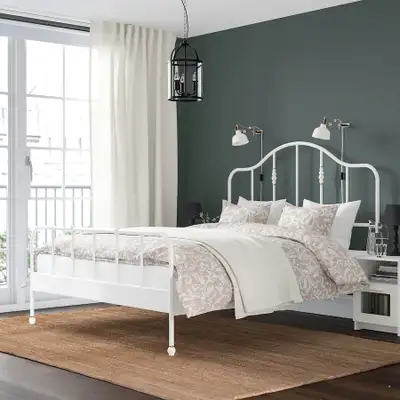 Ikea Double White Metal Bed Frame - No Mattress / *Free Delivery, View more