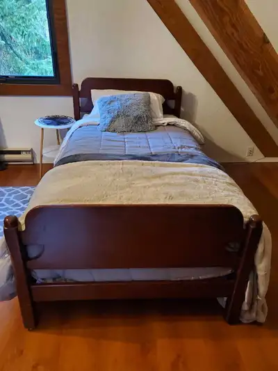 Antique solid wood twin bed and desk set, View more