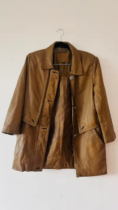 DENNY Vintage Italian Lambskin Leather  Trench Coat Camel B, View more