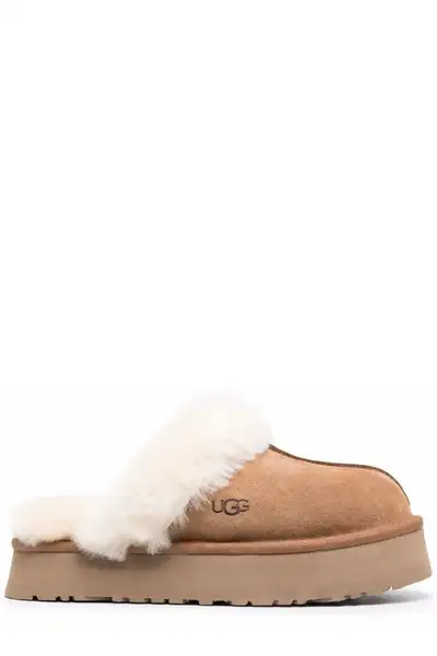 UGG Brown Suede Sheepskin Lined Platform Slippers, View more