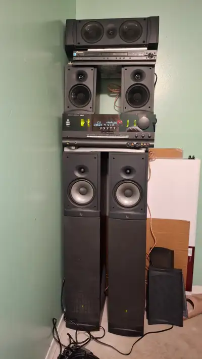 Tower speakers and receiver ( Infinity speaker  Build in subwoof, View more