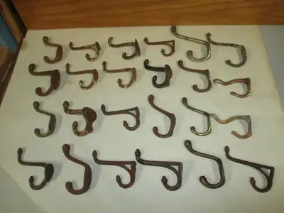 Lot of 24 Antique Cast Iron & Brass + (Some Acorn Tips) Coat & Hat Hooks Rustic In used condition, w...