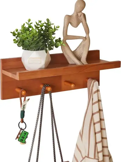 Wall Shelf with Hooks, View more