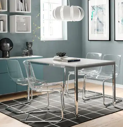 Ikea Torsby White Glass Table and 6 Tobias Chairs, View more