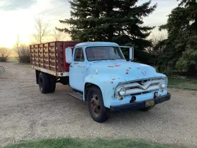 For Sale: 1955 Ford 3 Ton custom cab grain truck. This truck has an all steel box with an hydraulic...