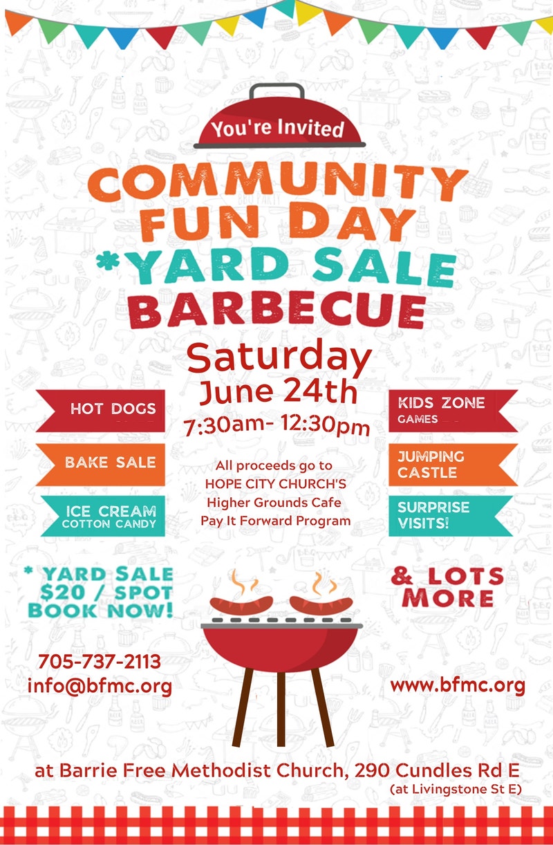 7th Annual COMMUNITY FUN DAY, *YARD SALE & BBQ 730am1230pm