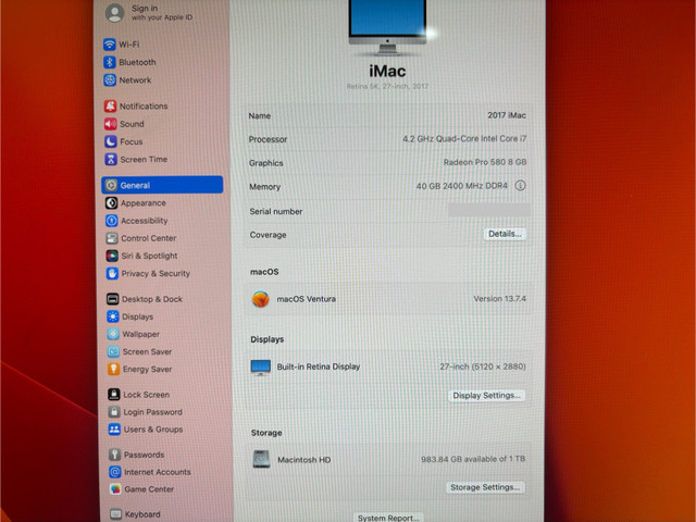 5K 40GB 27” iMac i7 1TB SSD 2017 Apple Desktop 8GB GPU  in Desktop Computers in Markham / York Region - Image 3
