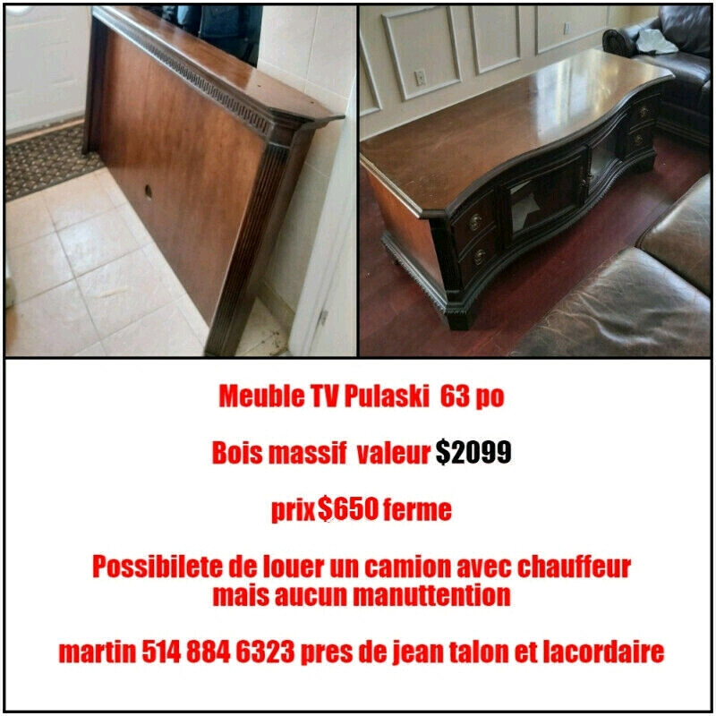 Meuble TV 63 po table console television Bois massive sculpte t